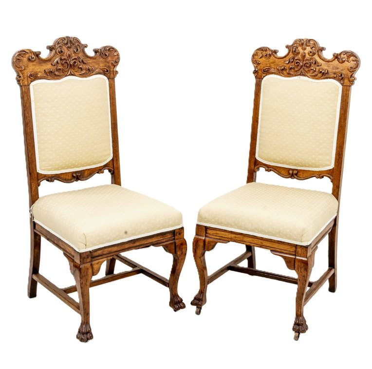 Pair Antique Victorian Rococo Revival Oak Chairs