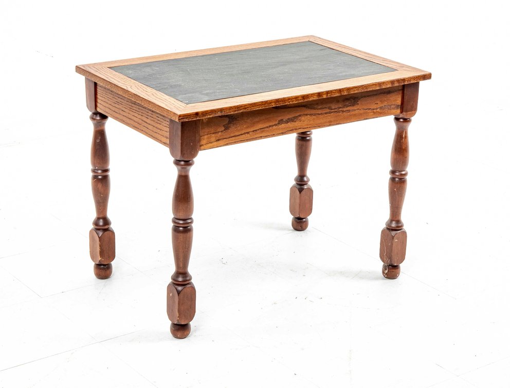Vintage Oak and Mahogany Table With Slate Top