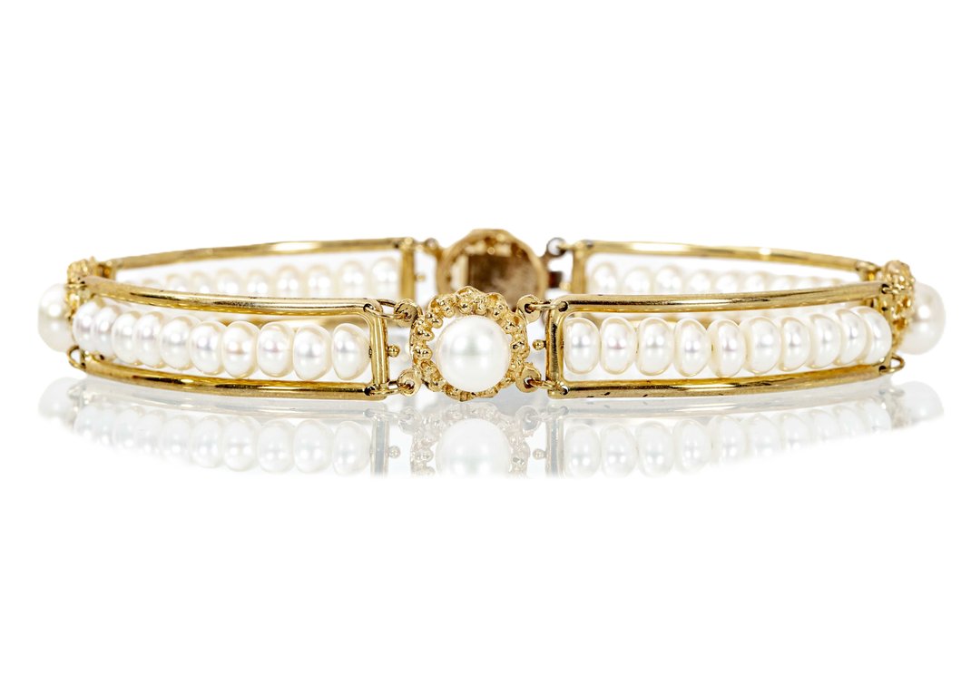 10K Yellow Gold & White Pearl Bracelet- 11.3 G