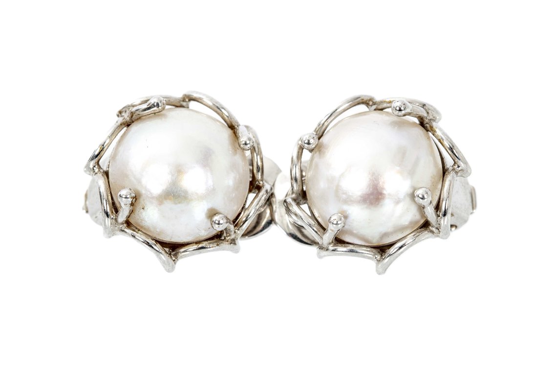 Pair of 14K W. Gold & Pearl Earrings-9.5 G