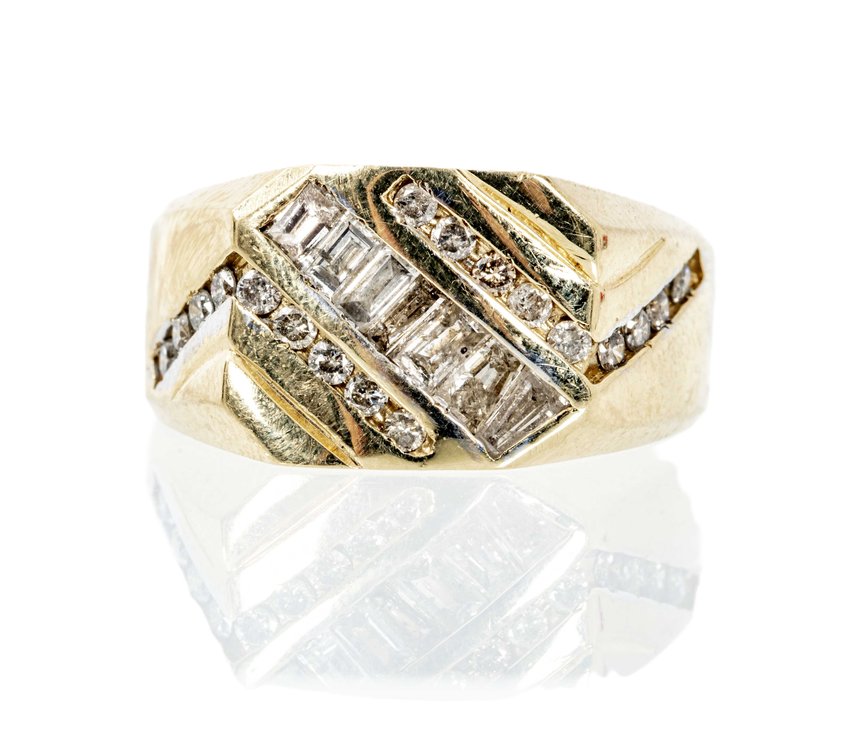 14K Y. Gold Men's Ring W/ Diamonds- 10.2 G