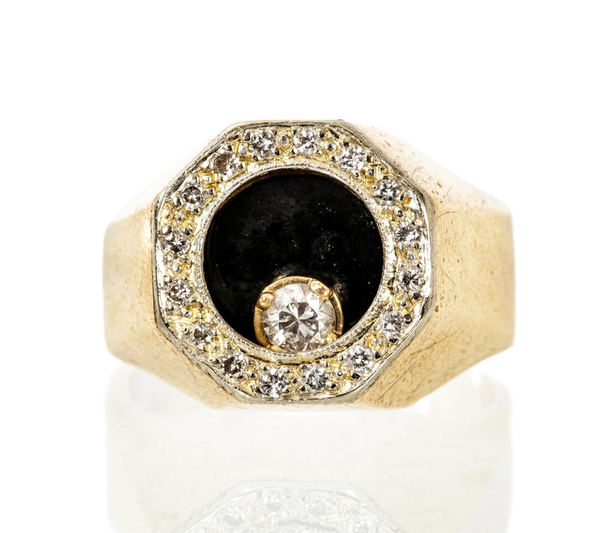 14K Y. Gold Men's Kinetic Ring w/ Diamonds- 13.6 G
