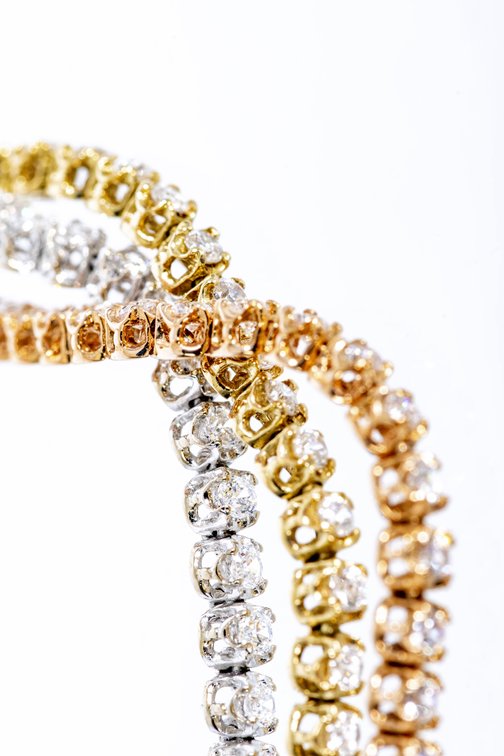 Tri Colored 3 Strand Gold Tennis Bracelet- 14.5 G