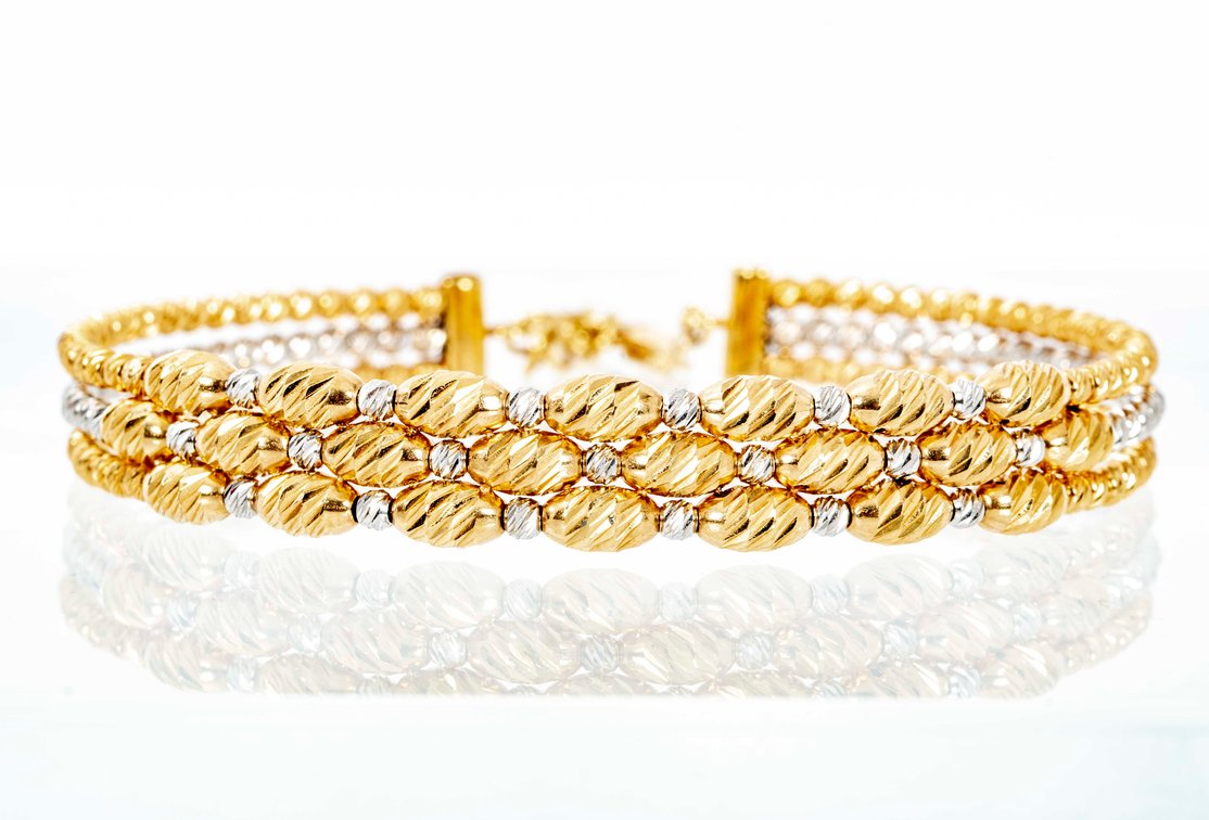 HIMO 18K Y & W Gold Beaded Bracelet- 17.7 G