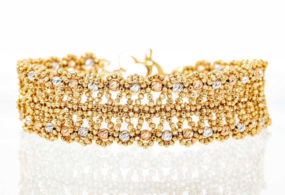 D'Orica 18K Y & W Gold Beaded Bracelet- 24.5 G
