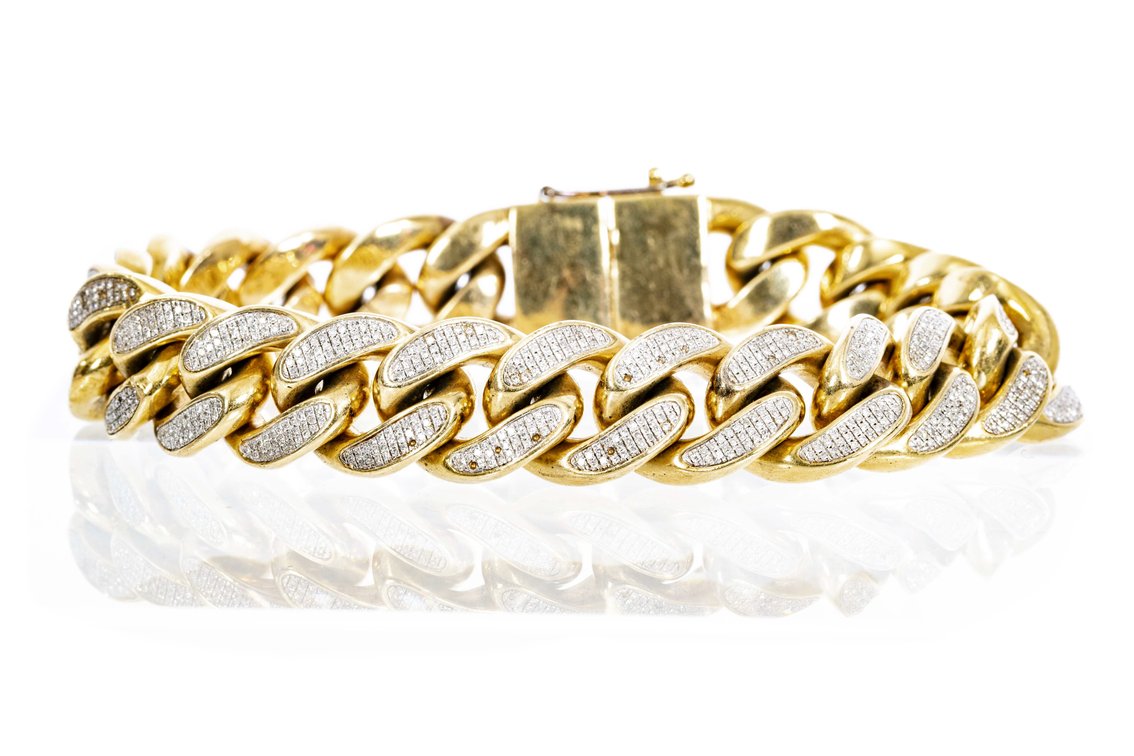 10K Y. Gold Curb Chain Reversible Bracelet w/ Diamonds-128.4G