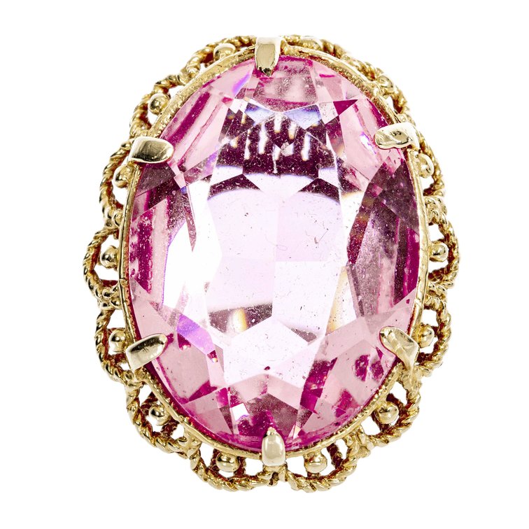 14K Yellow Gold Pink Ice Cocktail Ring- 12.9 G