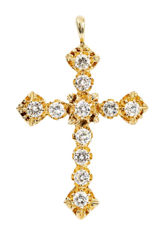 14K Y. Gold Cross Pendant w/ Diamonds- 6.6 G