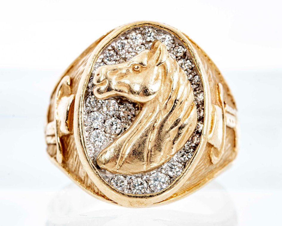 Men's 14K Y. Gold Horse Ring- 16.4 G