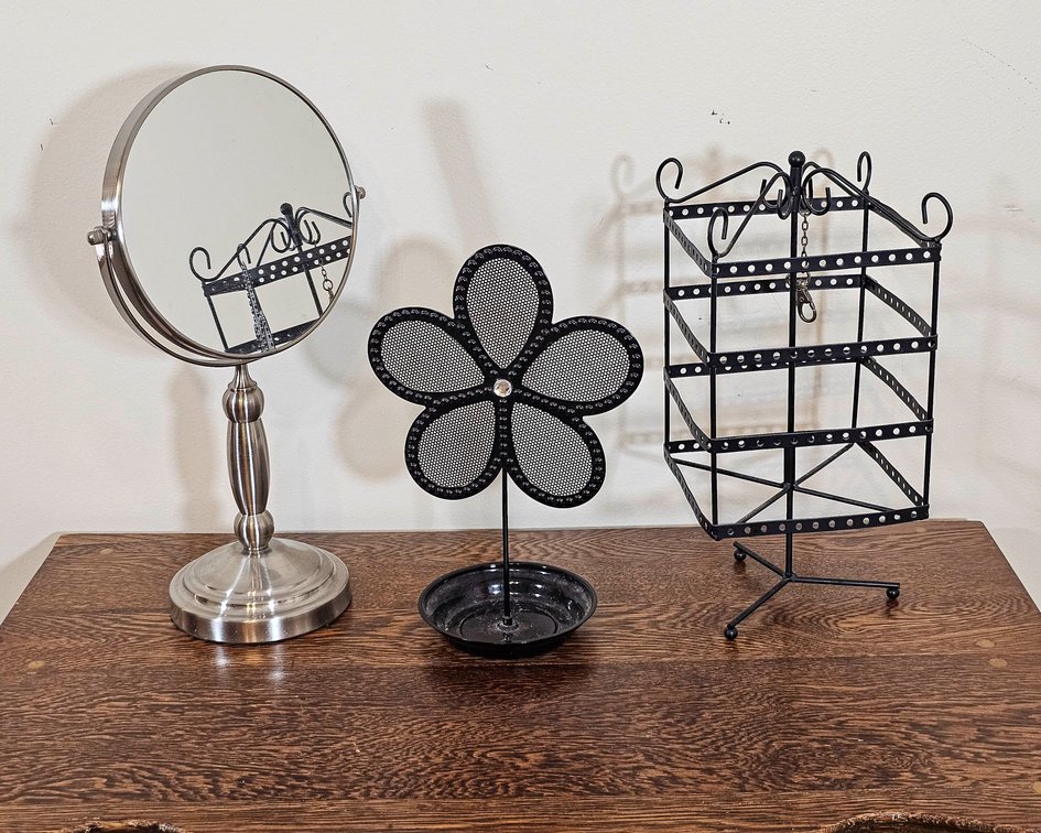 Vanity Mirror and Two Jewelry Stands