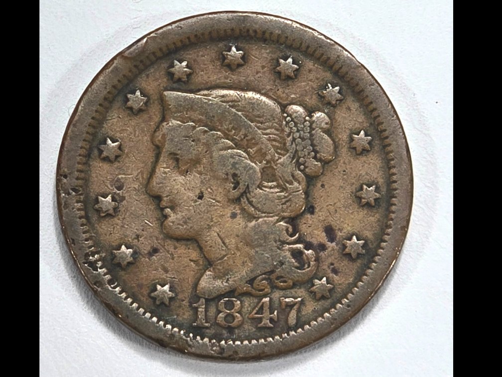 1847 Braided Hair One Cent Piece