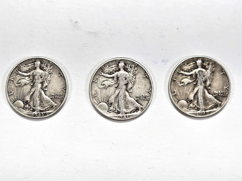 1941, 42, 43 Walking Liberty Half Dollars