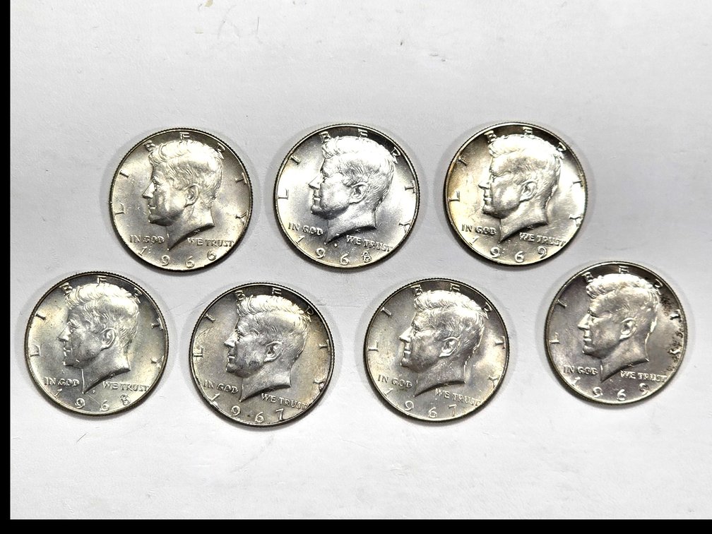 7 40% Silver Kennedy Half Dollars