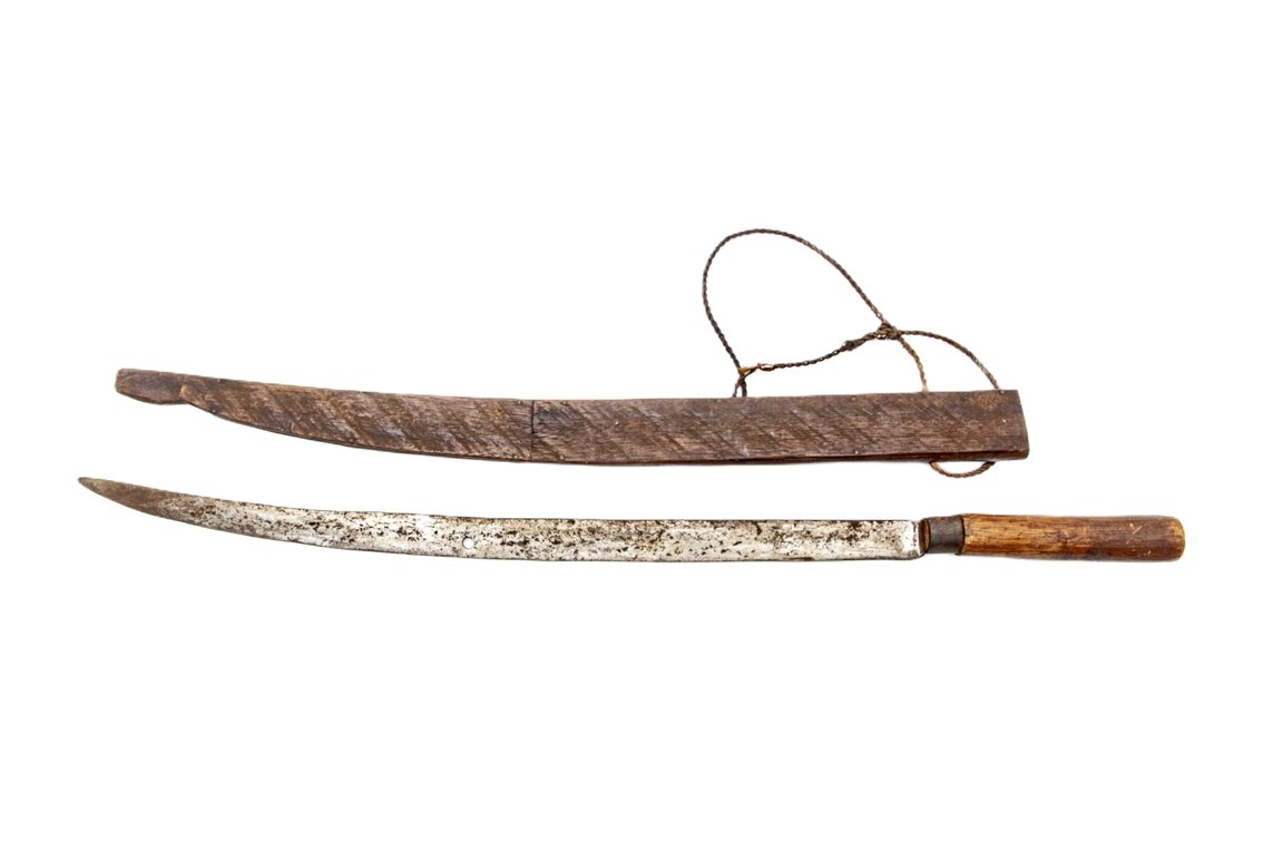 Dha Style Primitive Sword w/ Wooden Scabbard