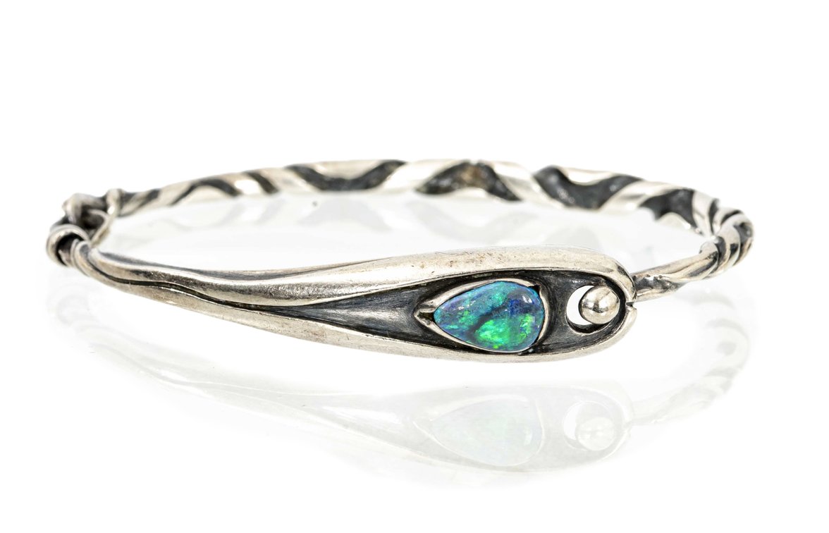 Opal & Sterling Bangle Bracelet- 20.6 G