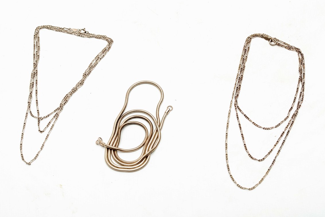 3 Sterling Silver Chains- 19.5 G