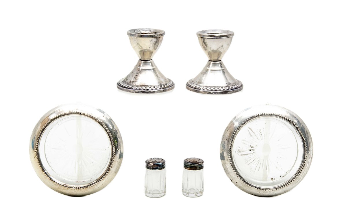 Sterling Coasters, Candle Sticks & Shaker Pairs