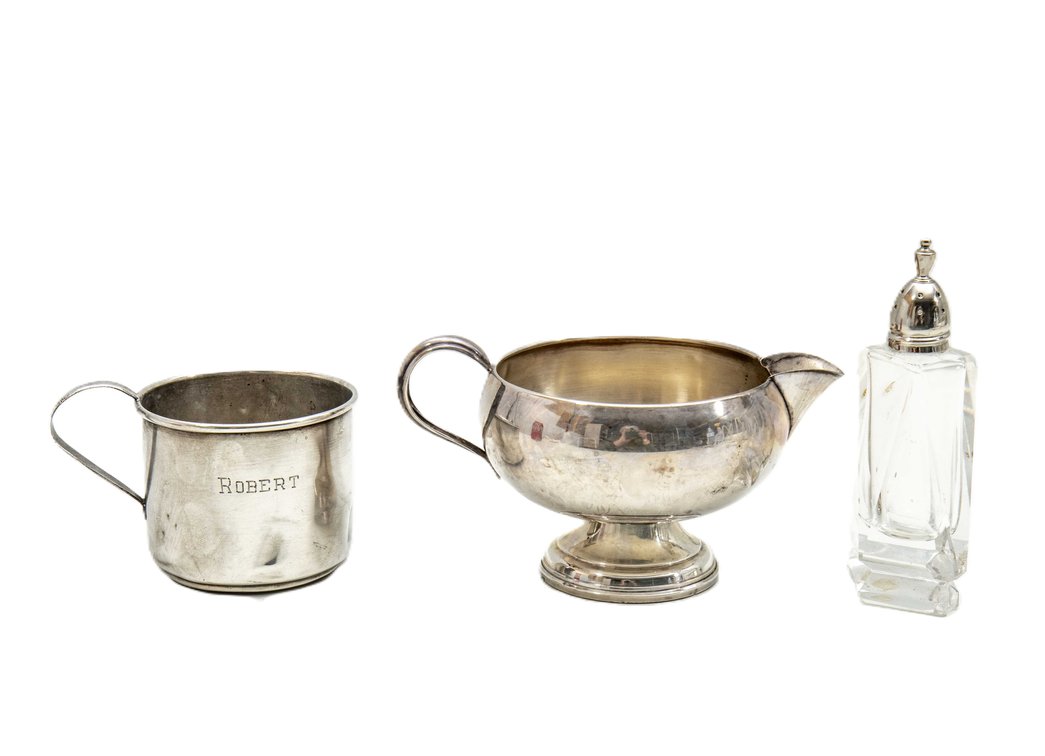 Sterling Silver Child's Cup, Creamer & Salt Shaker