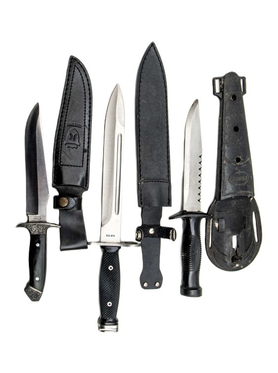 Three Fixed Blade Knives- Dive, Bayonet & Hunting