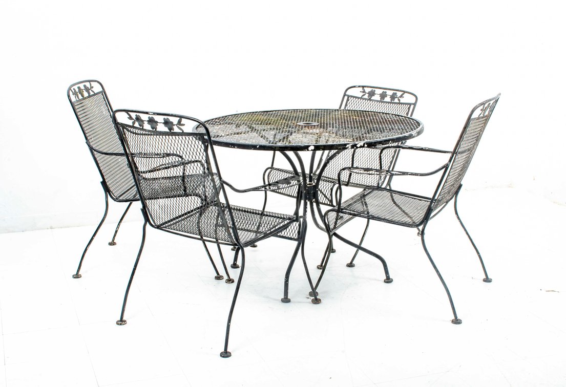 Wrought Iron Patio Tables & 4 Armchairs