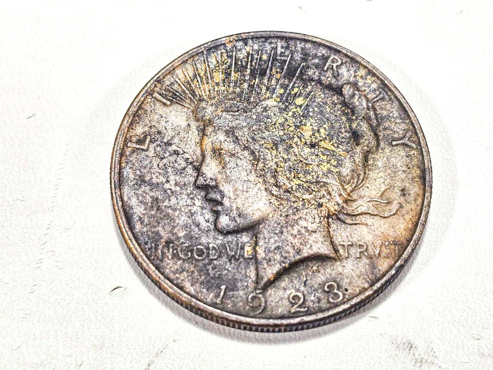 1923 Peace Dollar Coin with Heat Exposure Distress