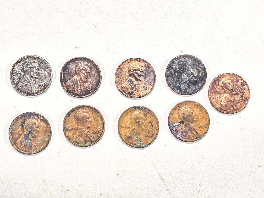9 Wheat Pennies Including 1943 Steel Penny