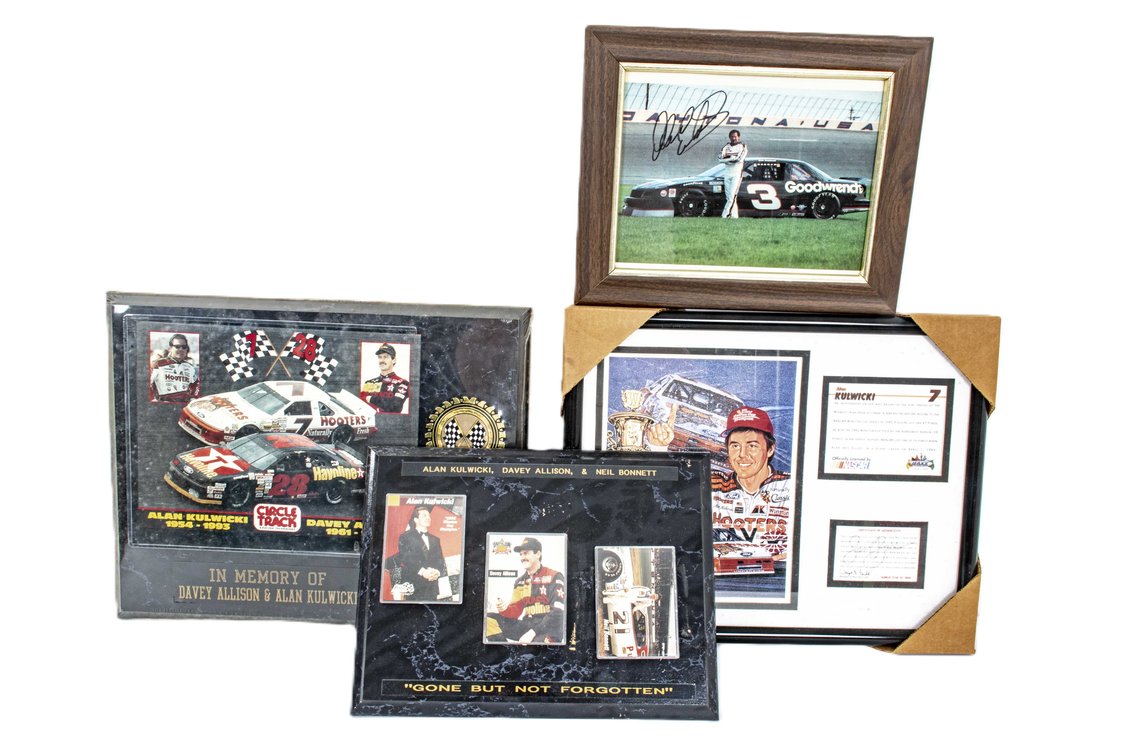 Signed Dale Earnhardt Photo & A. Kulwicki Plaques