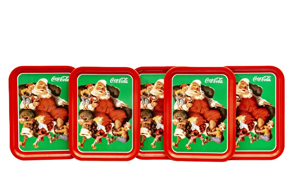 Five 1991 NOS Santa With Elves Coca-Cola Trays