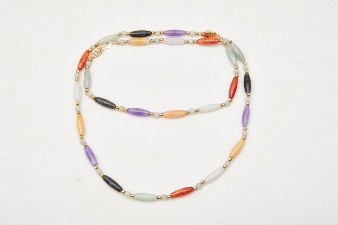 14K Y. Gold & Gemstone & Jade Set- 21.6 G
