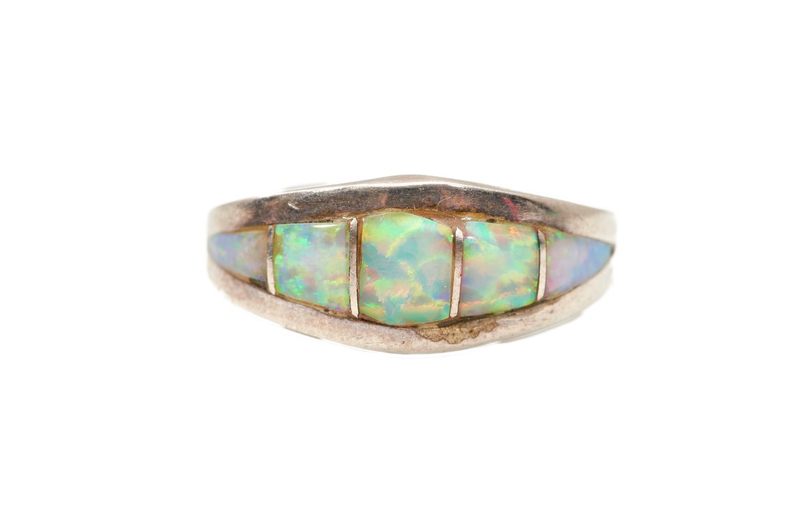 Navajo Sterling Silver & Opal Ring- Nel J- 3.16 G