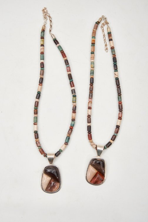 2- Sterling Silver & Petrified Wood Necklaces-105G