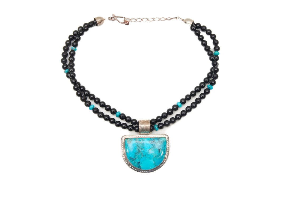 Sterling Silver, Black Onyx & Turquoise Necklace