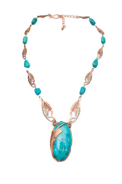 Sterling Silver, Copper & Turquoise Necklace-97.2G