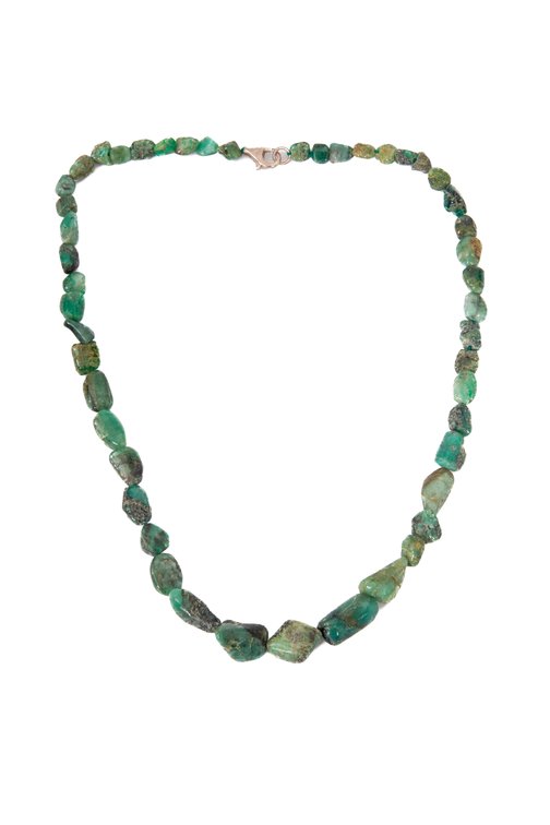 Sterling Silver & Emerald Beaded Necklace- 32.85 G