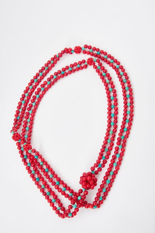 Coral & Blue Turquoise Beaded Necklace