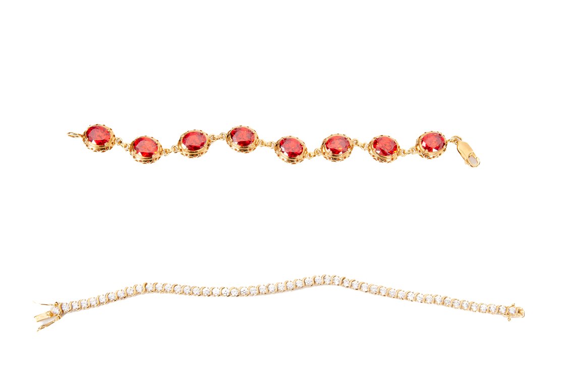 Sterling Silver Bracelets-Tennis & Garnet- 37.92 G