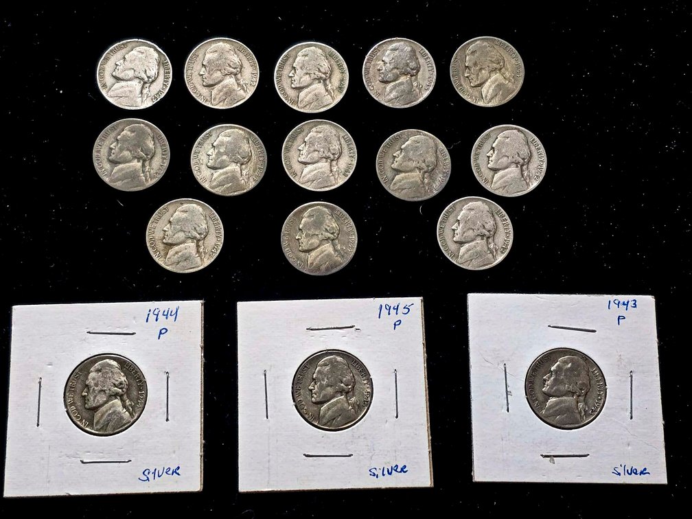 16 U.S. Silver War Nickels 1942-1945