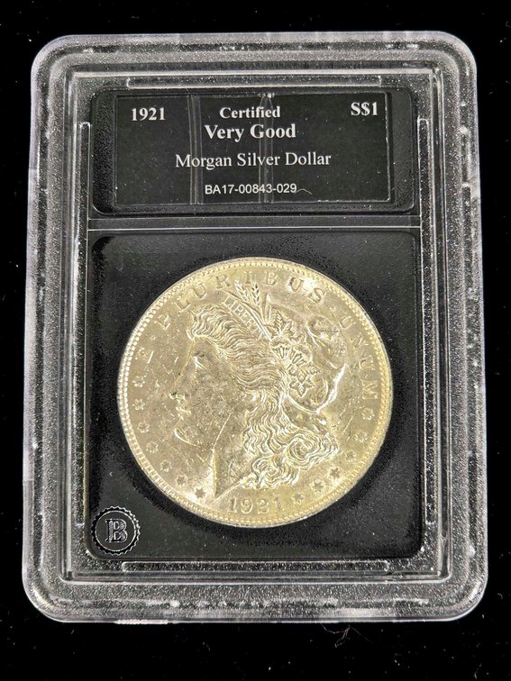 1921 Morgan Silver Dollar, Certified 'Very Good' by Third-Party Grader