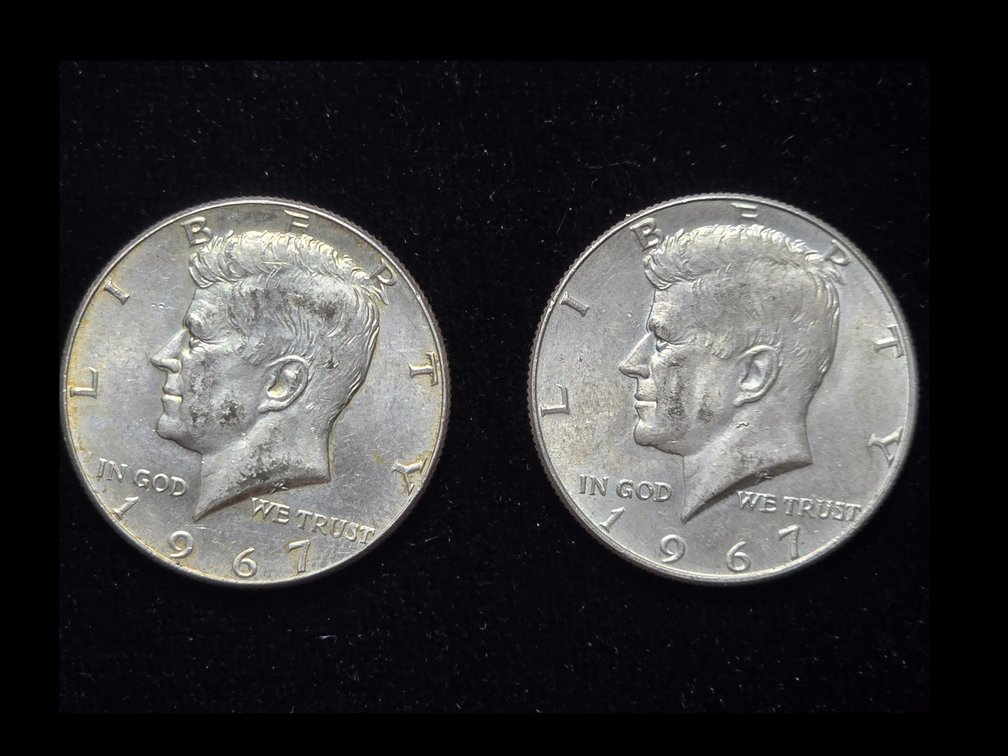 2 Kennedy Half Dollars- 1967- 40% Silver