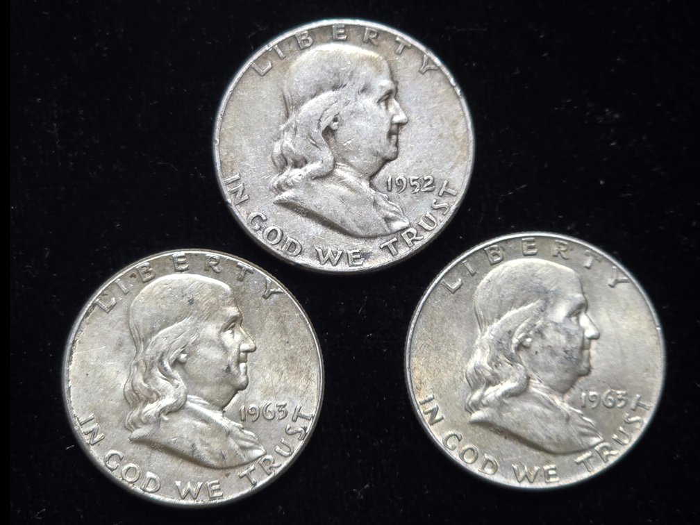 3- Franklin Half Dollars- 90% Silver