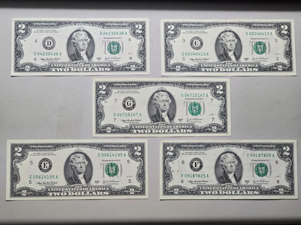 Five- $2 Bills- 2003A