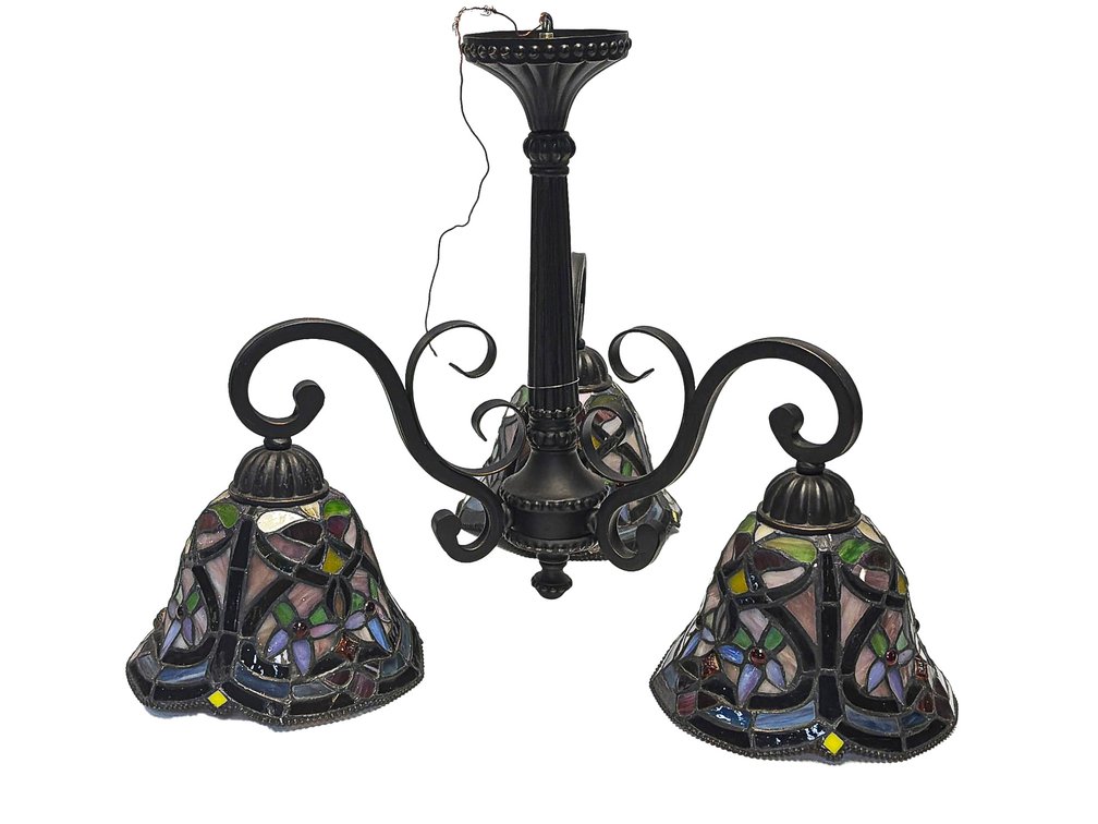Chandelier with Stained Glass Shades