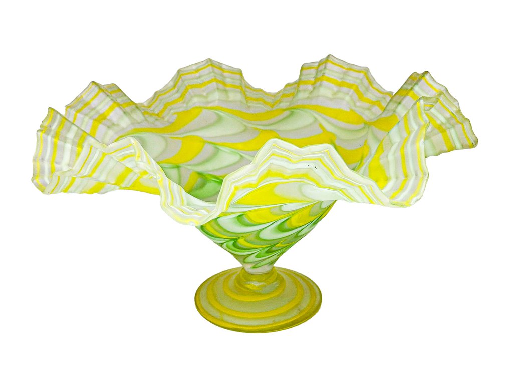 Ruffled Edge Art Glass Compote with Swirl Design
