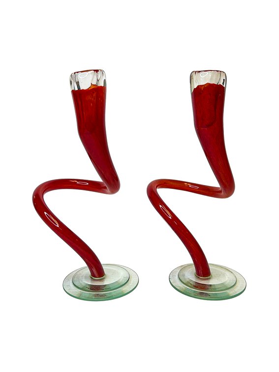 Hand Blown Glass Spiral Candleholders