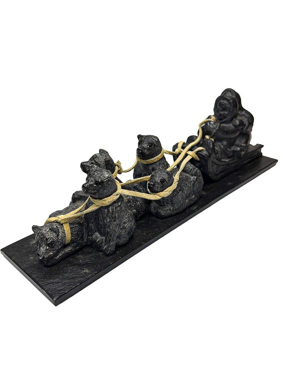 Edmund Wolf Stone Dog Sled Team Sculpture 