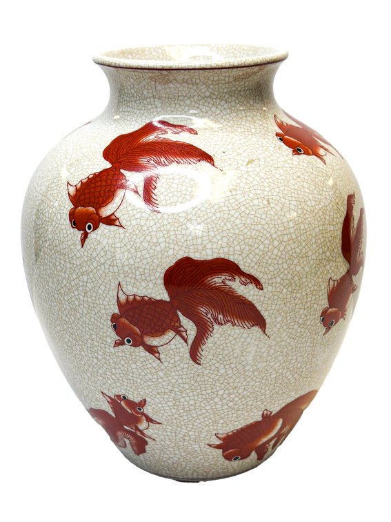 La Dolce Vita Crackle Glaze Ceramic Goldfish Vase