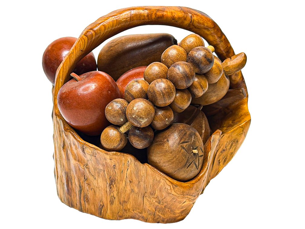 Carved Wooden Fruit Basket