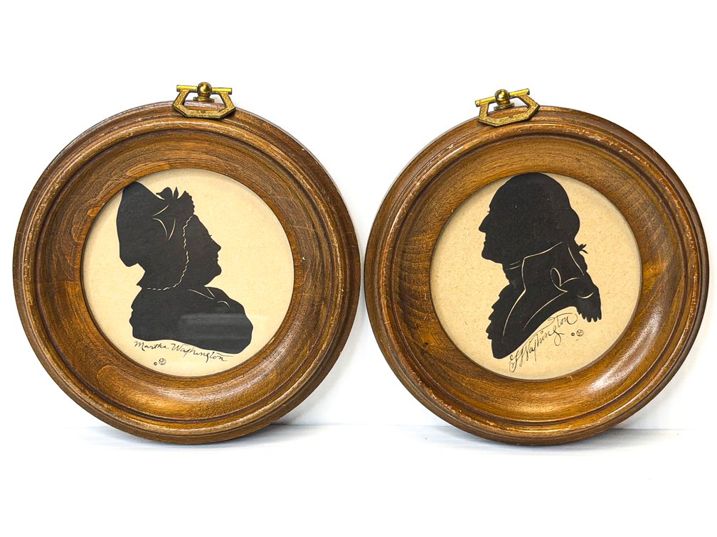 Mid-Century Aaron Brothers George and Martha Washington Framed Silhouettes