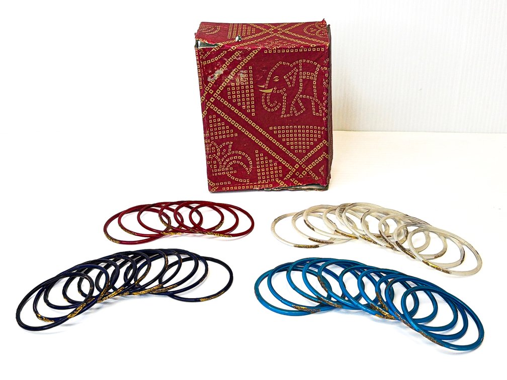 36 Vintage Indian Glass Bangle Bracelets in Original Box