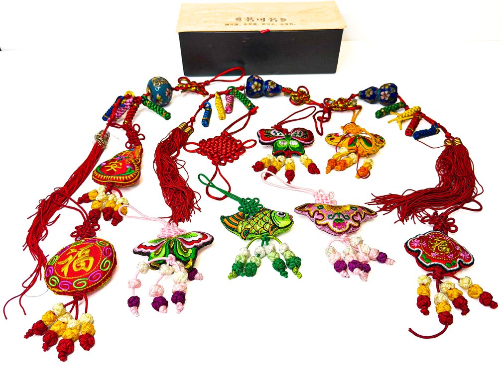 Cloisonné Knotted and Embroidered Charms
